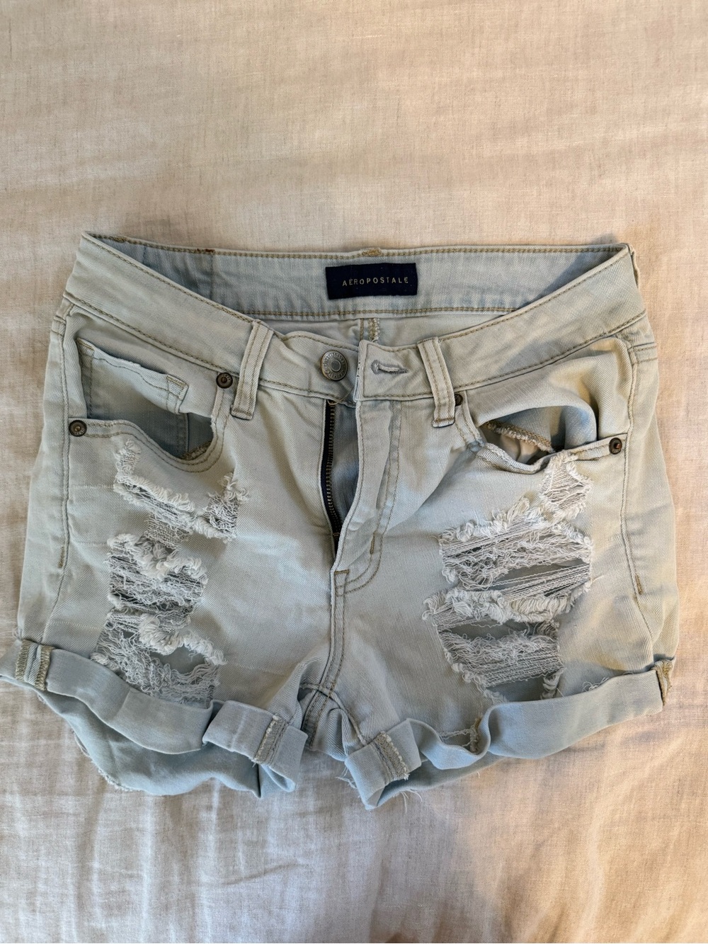 Aeropostale Light Wash Distressed Cuffed Denim Shorts